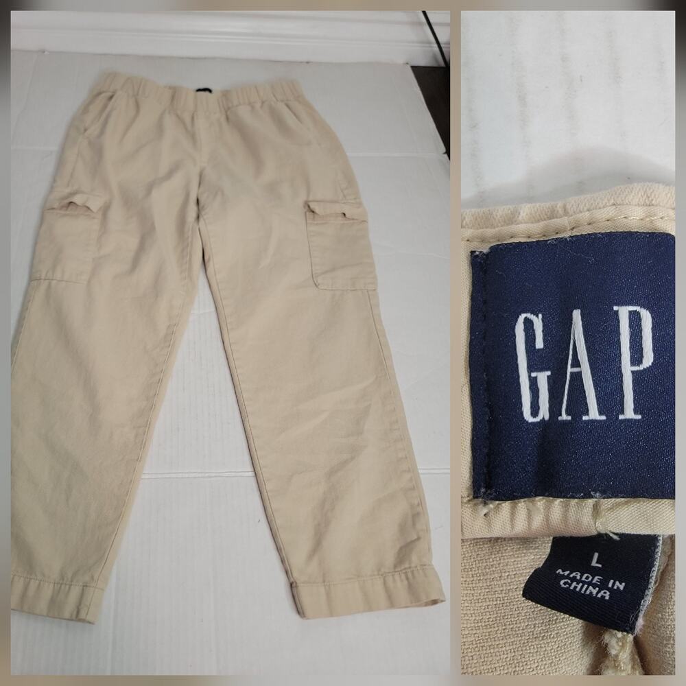 GAP Kakhi Pants Womens SZ Large Slim Straight Pockets Elastic Waist Coastal
